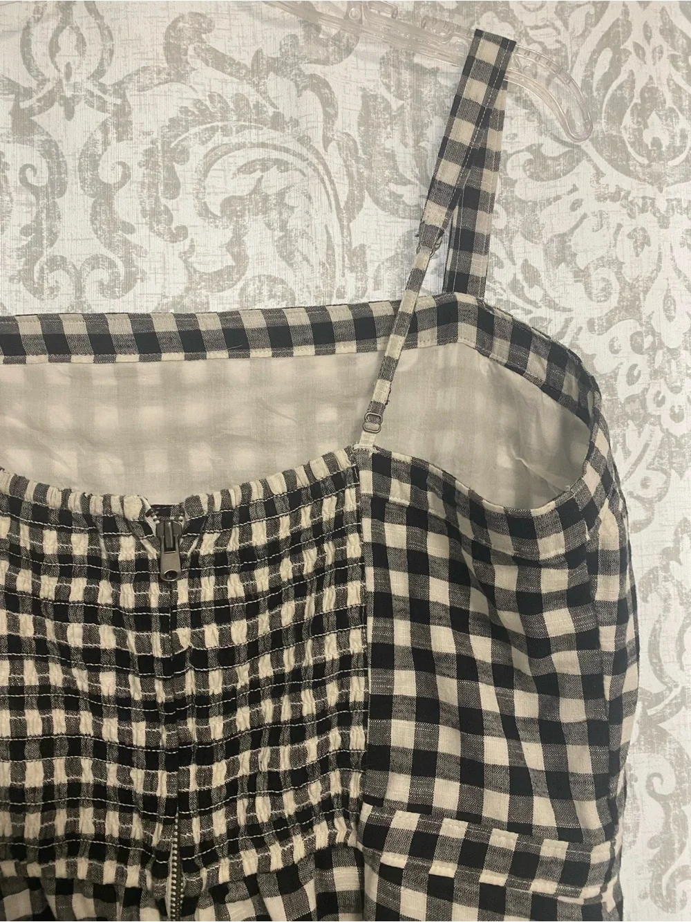 Abercrombie & Fitch Square Neck Pocket Gingham Preppy Mini Dress Black White XL